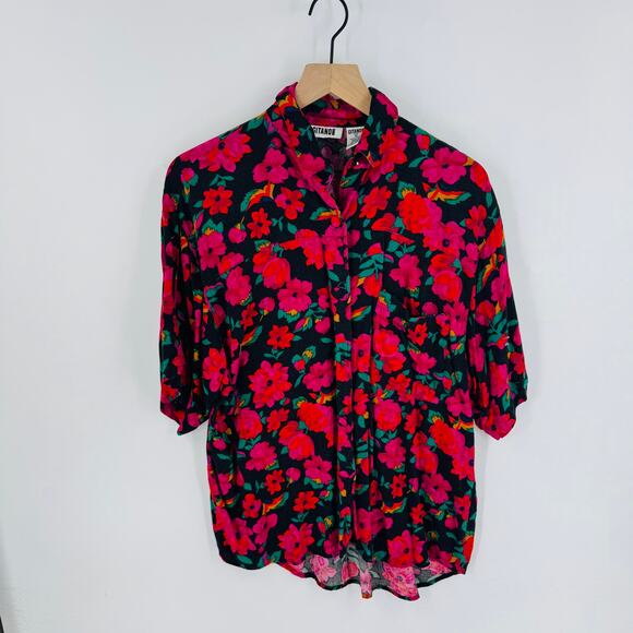 Vintage Gitano floral button front blouse top bright bold print 80s 90s M - Picture 1 of 6